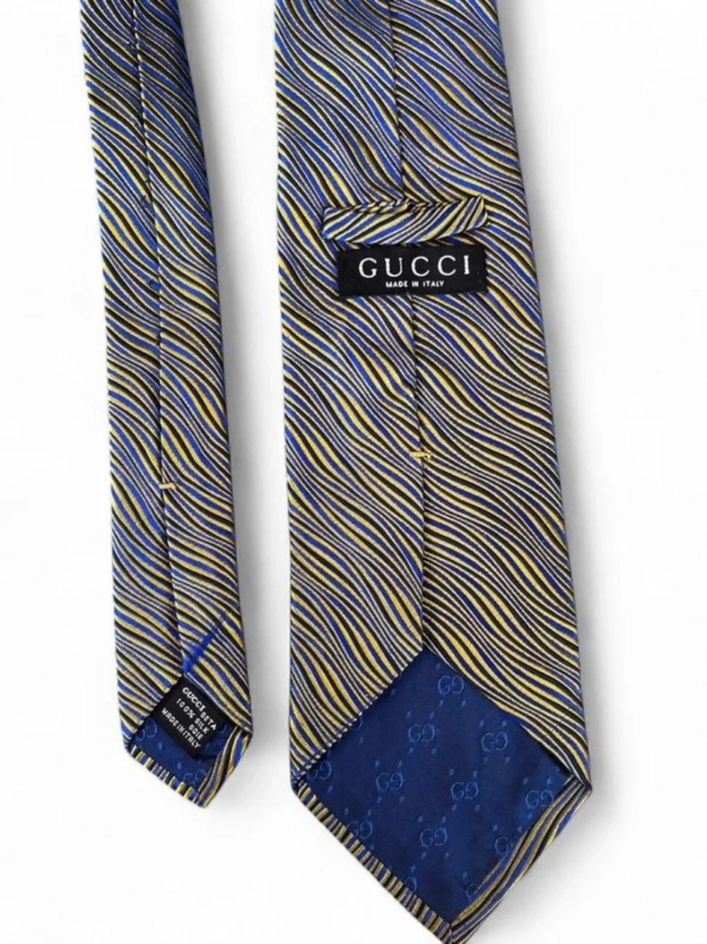 Gucci Men’s Neck Tie Yellow and Blue 100% Silk
